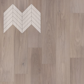 Паркет Елка Французская Lab Arte Chevron Дуб Натур Чегет белый лак 600/490х110х14/3/45° в интерьере